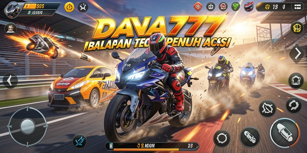Gameplay DANA777 yang seru dengan aksi balapan motor menegangkan.