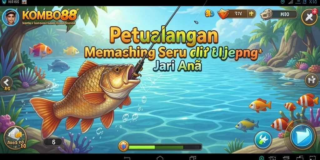 Tampilan gameplay <strong>KOMBO88</strong> dengan berbagai lokasi pemancingan menyenangkan.