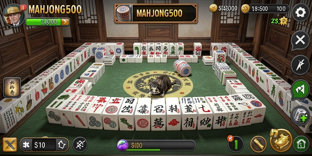 Tampilan antarmuka menarik dari gameplay MAHJONG500.