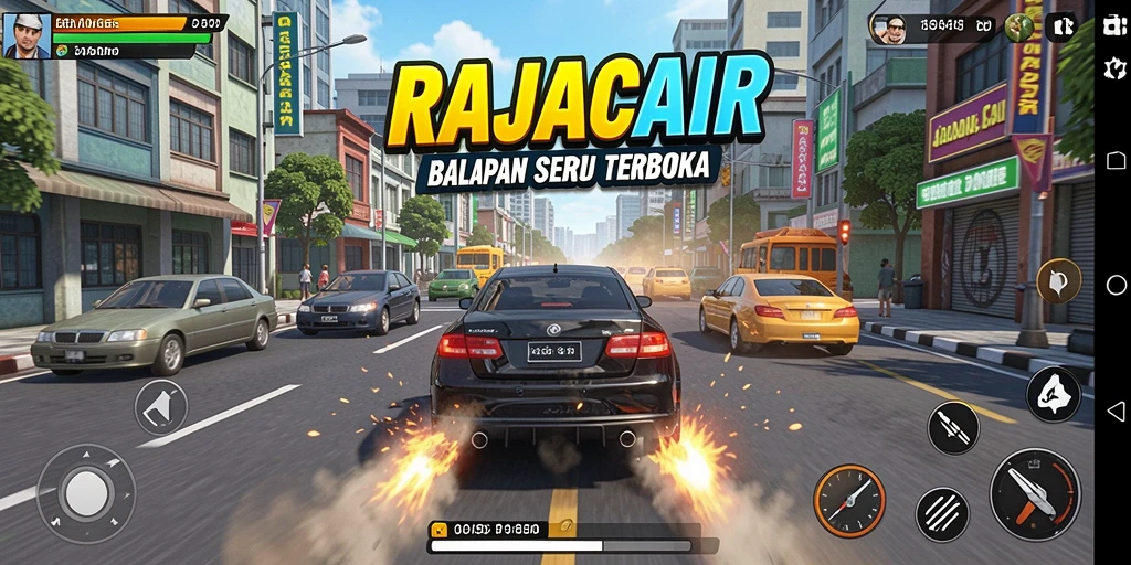 Screenshot gameplay RAJACAIR yang mendebarkan dengan aksi balapan seru.