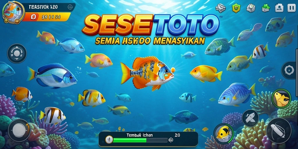 Screenshot gameplay SESETOTO menampilkan aksi menembak ikan yang seru.