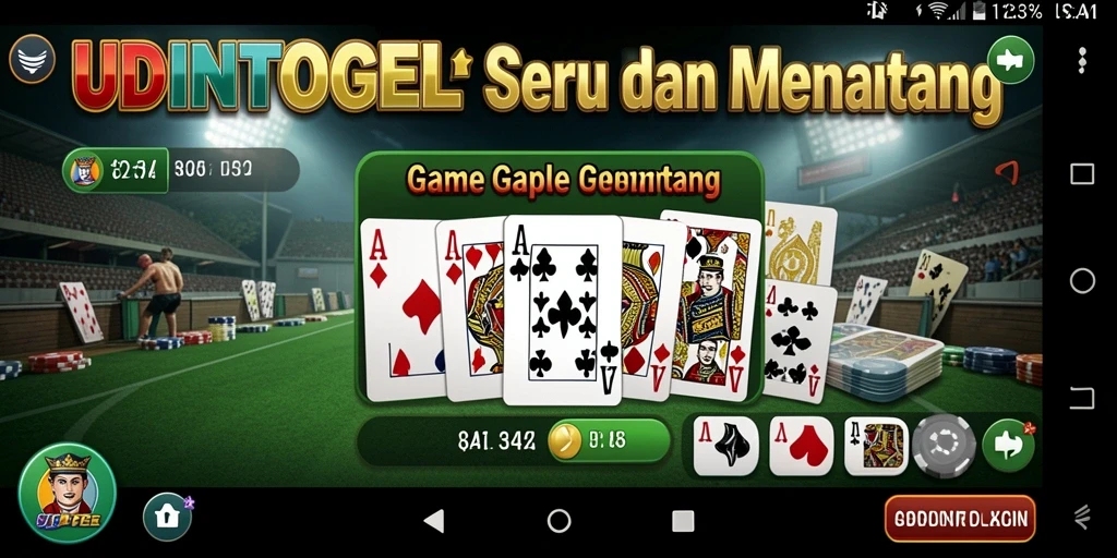 Screenshot gameplay UDINTOGEL menampilkan suasana permainan Gaple yang mendebarkan.