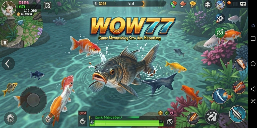 Tampilan gameplay WOW77 yang seru saat memancing ikan besar.