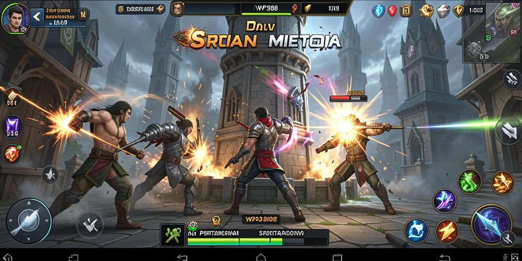 Tampilan gameplay menakjubkan dari WP888 dengan menara yang berstrategi.